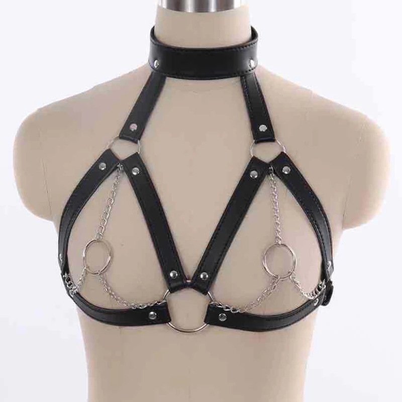 HM BDSM Strap For Adult Sex Game Bondage Bra Fetish Gothic Sexy O-Rings Women Chest Harness Chain Belt