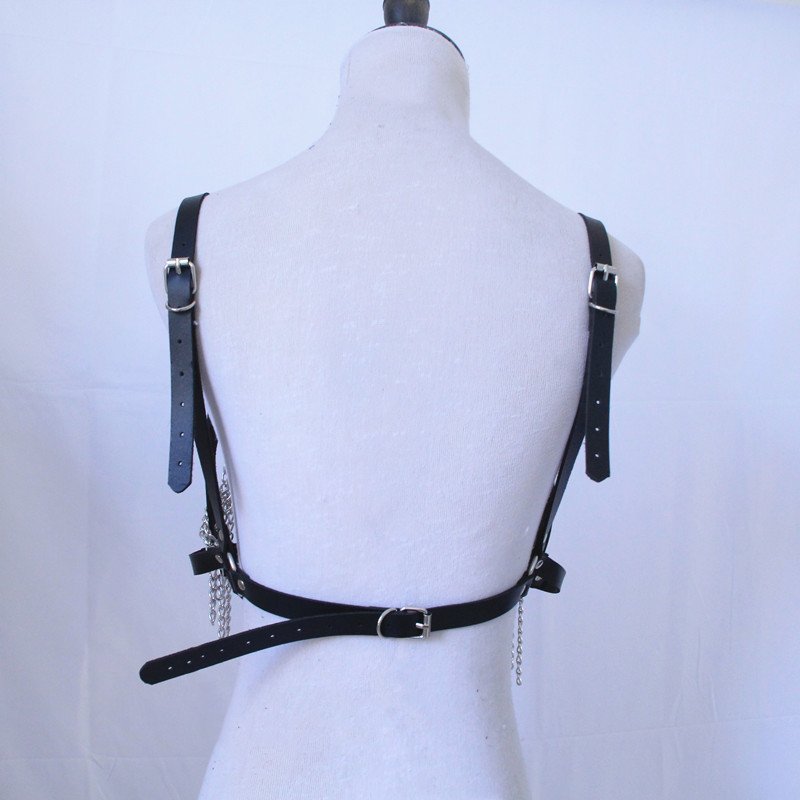 Fashion Punk Woman Sexy Bondage gear Leather Harness Chain Tassel Bra Exotic Lingerie Gothic Body Chain Belt Lingerie