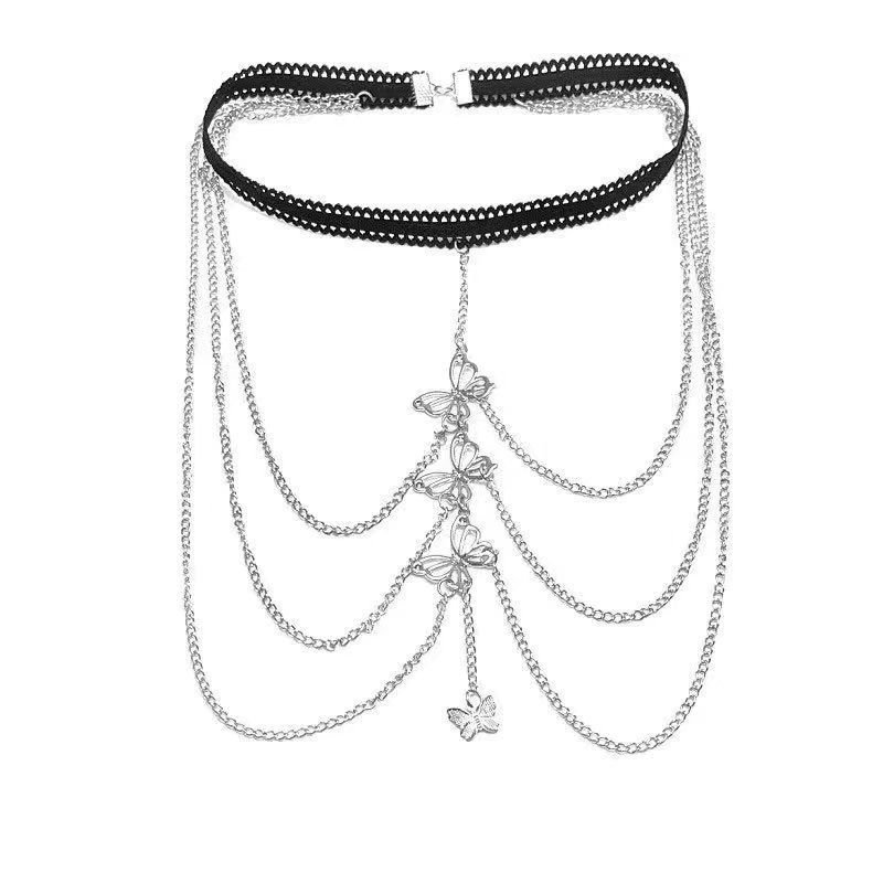 Wholesale Multi-layer Lace Elastic Leg Chain Arm Chain Fashion Holiday Beach Sexy Butterfly Tassel Body Chain