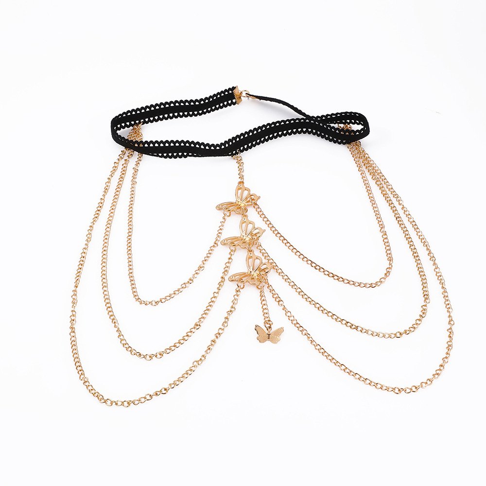 Wholesale Multi-layer Lace Elastic Leg Chain Arm Chain Fashion Holiday Beach Sexy Butterfly Tassel Body Chain