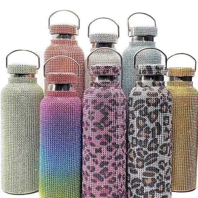 Stainless Steel Bling Diamond Thermos Cup, Rhinestone Cup Crystal Vacuum Insulated Mug for Women, Double Layer Belt Chain Cup