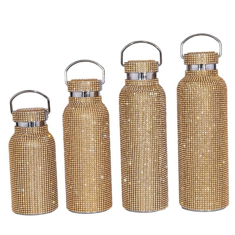 Stainless Steel Bling Diamond Thermos Cup, Rhinestone Cup Crystal Vacuum Insulated Mug for Women, Double Layer Belt Chain Cup
