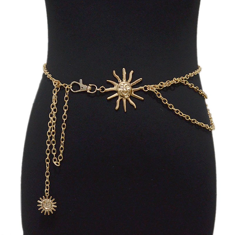 New Women Gold Metal Fashion Belt - Hip High Waist Skinny Waistband Chain Links Sun
