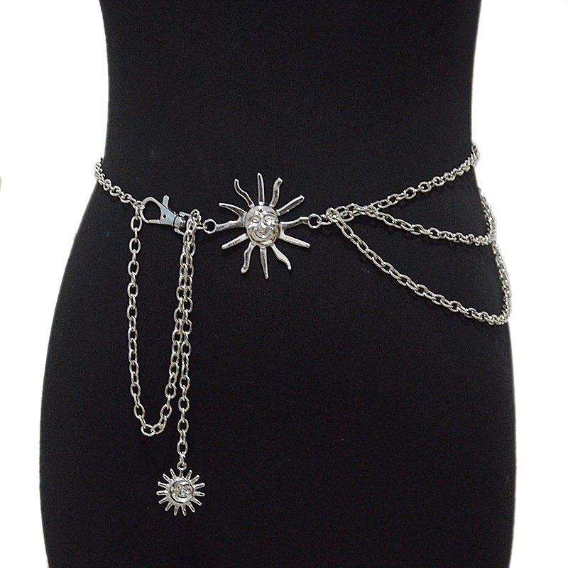 New Women Gold Metal Fashion Belt - Hip High Waist Skinny Waistband Chain Links Sun