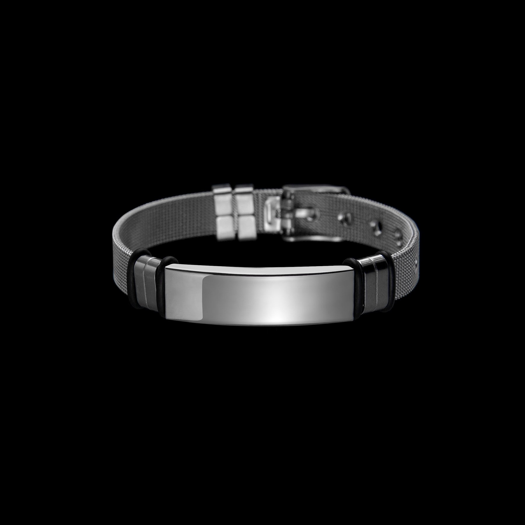 Stainless Steel Mesh Chain Bracelet Black Bar Laser Engraving Men Jewelry Word Laser Engraved