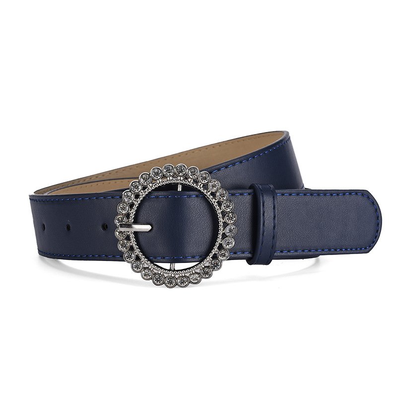 Hot sale rhinestone metal round buckle belt fashion pu leather belt all-match fashion casual decoration ladies belt