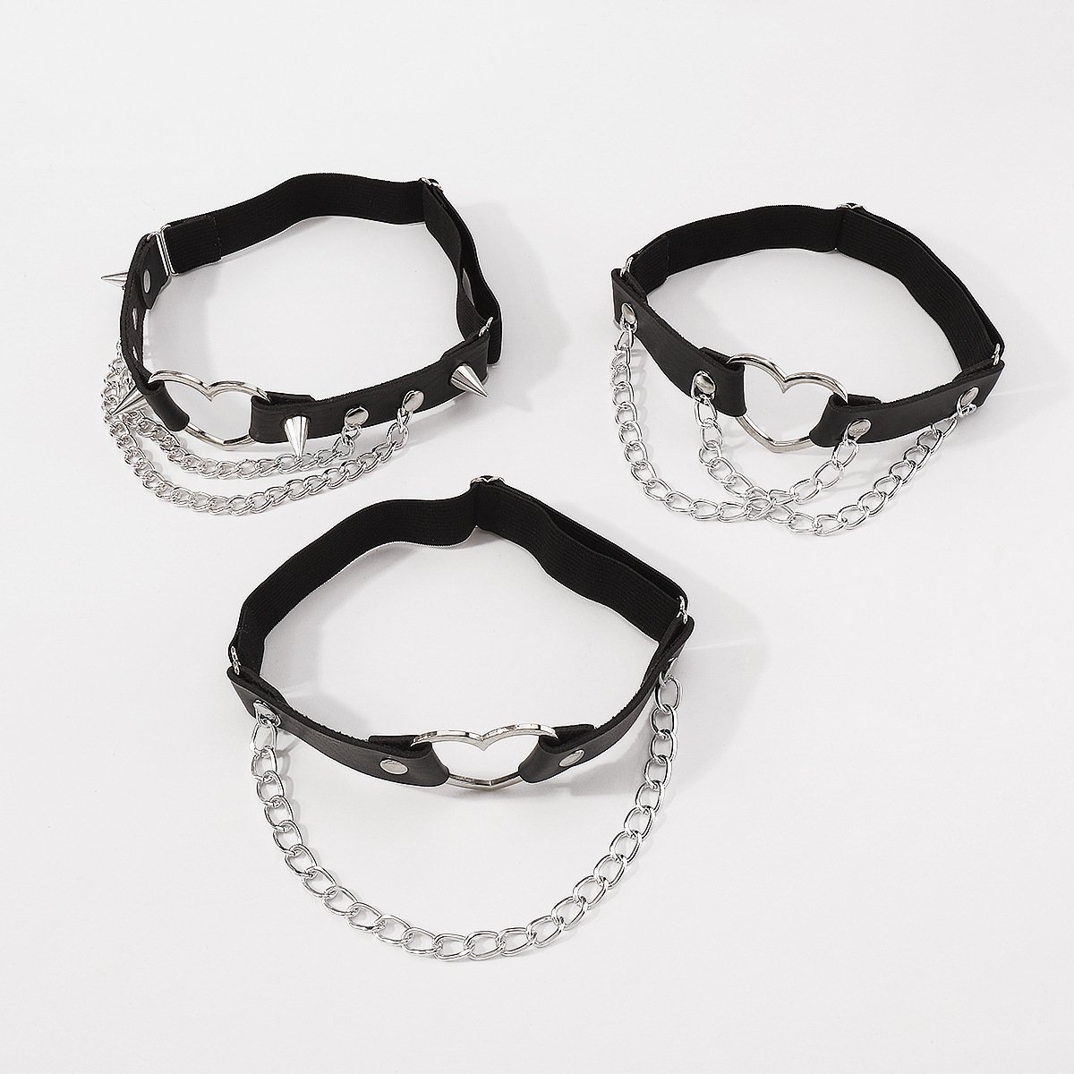 AA016559 Sexy Leg Chain Leather Elastic Spiked Leg Harness For Women Girls Goth Heart Thigh Garter Belt Rave Body Jewelry