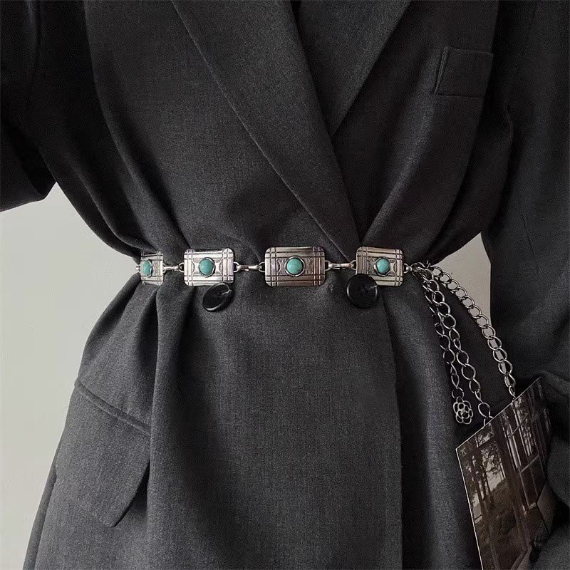 Alloy Western Tassel Beaded Belt Long Dress Indian Waist Chain Rectangle Beaded Belt