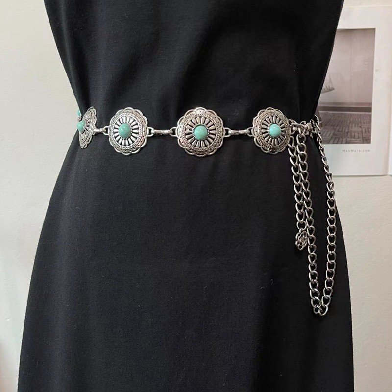 Alloy Western Tassel Beaded Belt Long Dress Indian Waist Chain Rectangle Beaded Belt