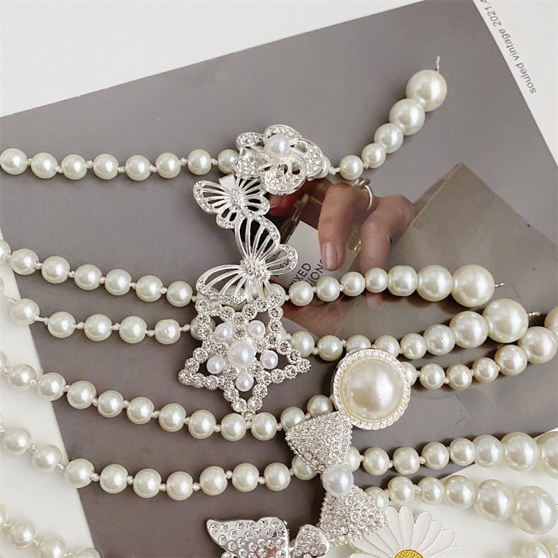 RTS Pearl Belt White Women Waist Chain Adjustable Plus Size Belts Body Accessories for Dress
