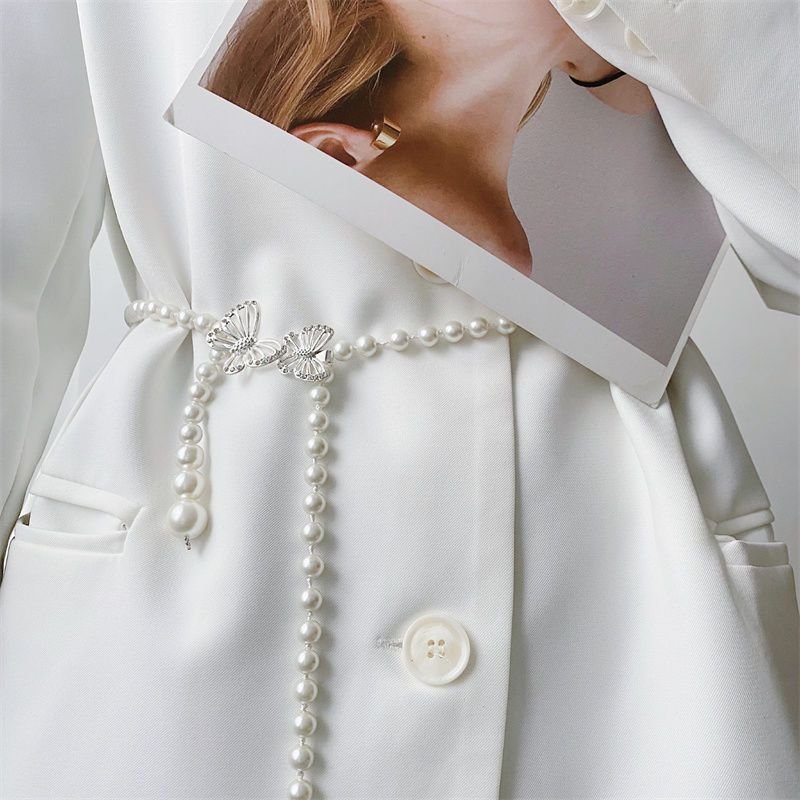 RTS Pearl Belt White Women Waist Chain Adjustable Plus Size Belts Body Accessories for Dress