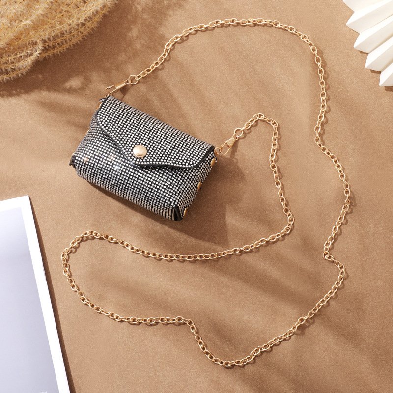 Crystal Rhinestone Messenger Bag Full Diamond Mini Wallets Children Coin Purse Keychain Storage Women Airpods Bag With Chain