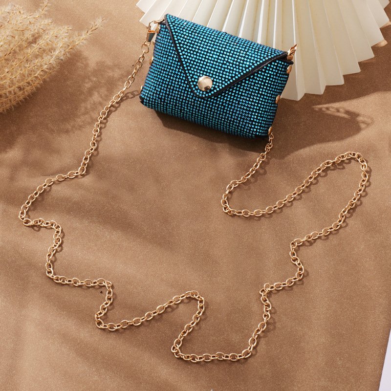 Crystal Rhinestone Messenger Bag Full Diamond Mini Wallets Children Coin Purse Keychain Storage Women Airpods Bag With Chain