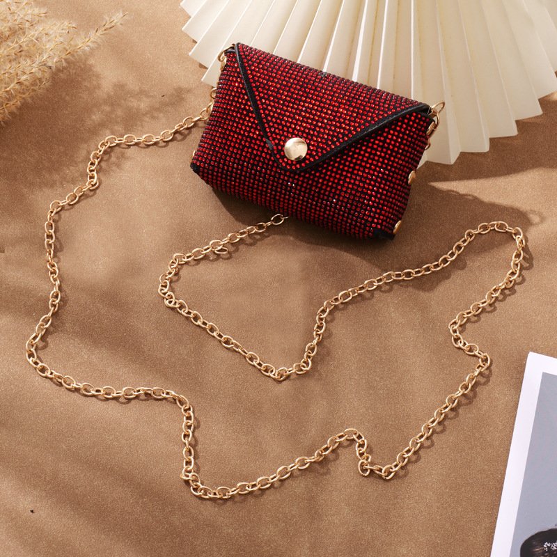 Crystal Rhinestone Messenger Bag Full Diamond Mini Wallets Children Coin Purse Keychain Storage Women Airpods Bag With Chain