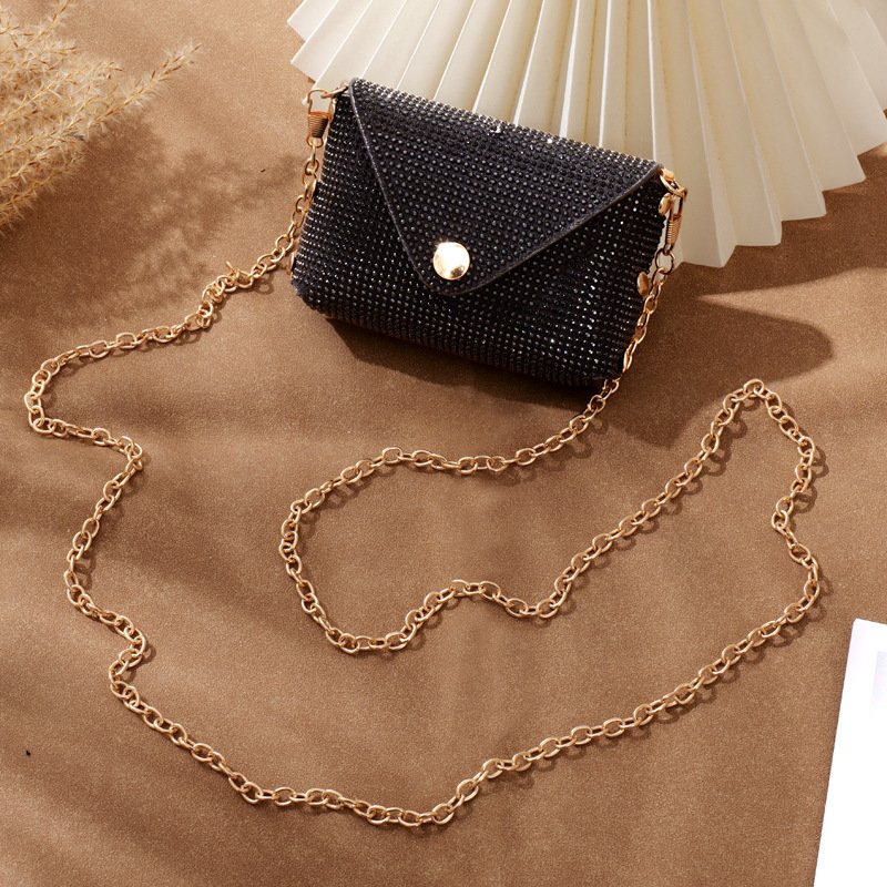 Crystal Rhinestone Messenger Bag Full Diamond Mini Wallets Children Coin Purse Keychain Storage Women Airpods Bag With Chain
