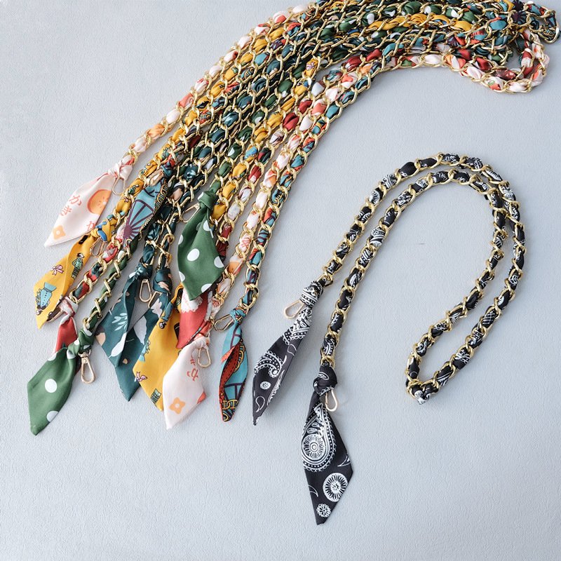 RW 2024 Elegant Bag Decoration 120cm Phone Purse Crossbody Chain Handbag Shoulder Handle Belt Silk Scarf Woven Metal Chain Strap