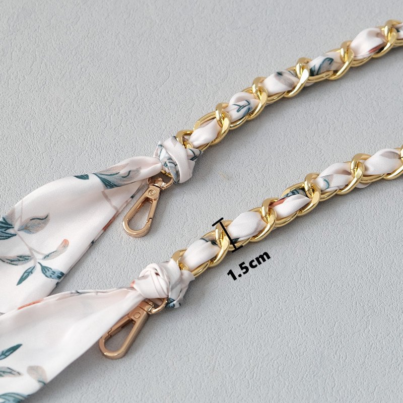 RW 2024 Elegant Bag Decoration 120cm Phone Purse Crossbody Chain Handbag Shoulder Handle Belt Silk Scarf Woven Metal Chain Strap