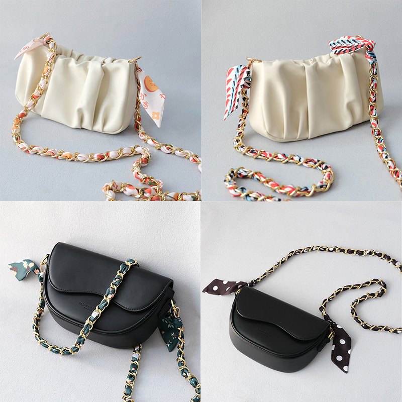 RW 2024 Elegant Bag Decoration 120cm Phone Purse Crossbody Chain Handbag Shoulder Handle Belt Silk Scarf Woven Metal Chain Strap