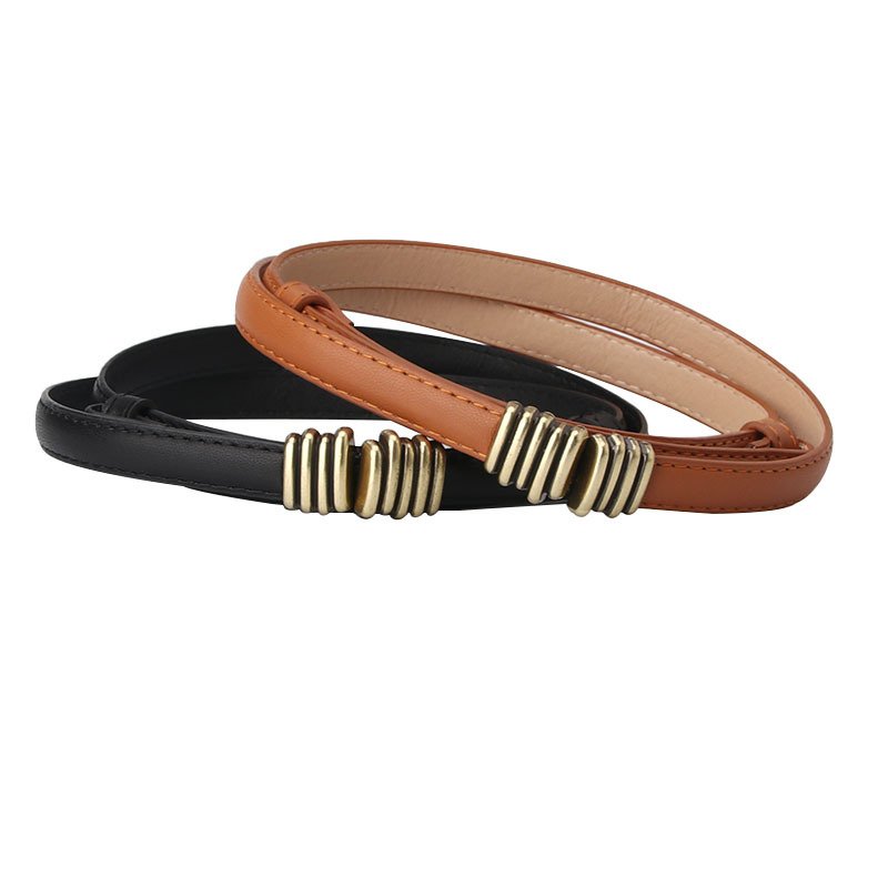 Leather Women's Thin Belt Decorated Western Dress Waist Chain Retro Belt