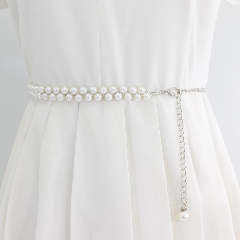 2023 Vintage New Fashion Pearl Silver Gold Metal Chain Belts for women waist belly strap for girls ladies designer dresses