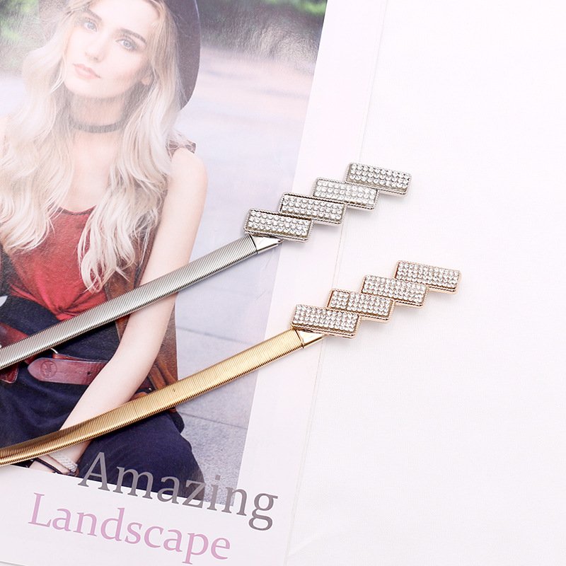 Fashion Lady Gold Elastic Shiny Luxury Skinny Metal Belt Custom Girl Dress Skirt Decoration Metal Chain Waist Belt