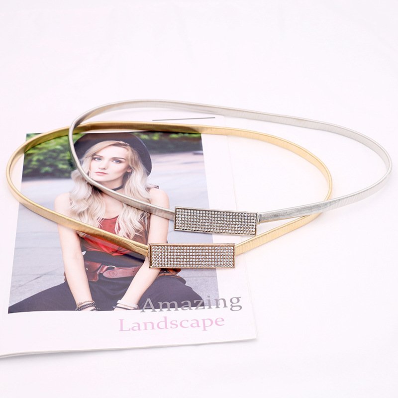 Fashion Lady Gold Elastic Shiny Luxury Skinny Metal Belt Custom Girl Dress Skirt Decoration Metal Chain Waist Belt