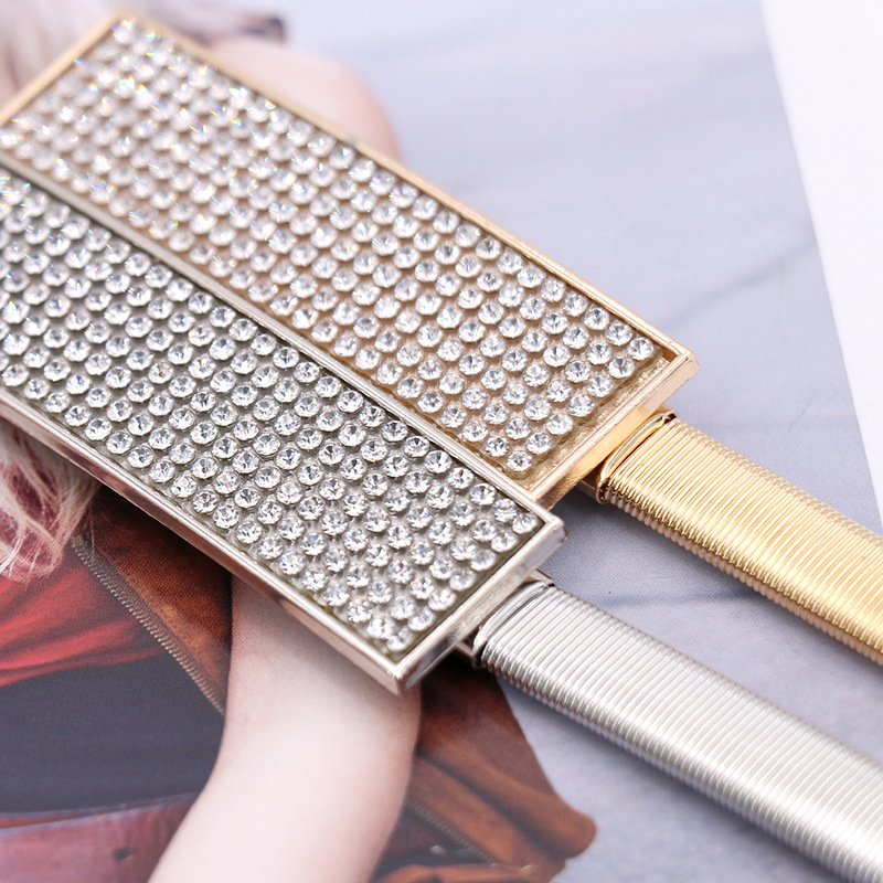 Fashion Lady Gold Elastic Shiny Luxury Skinny Metal Belt Custom Girl Dress Skirt Decoration Metal Chain Waist Belt