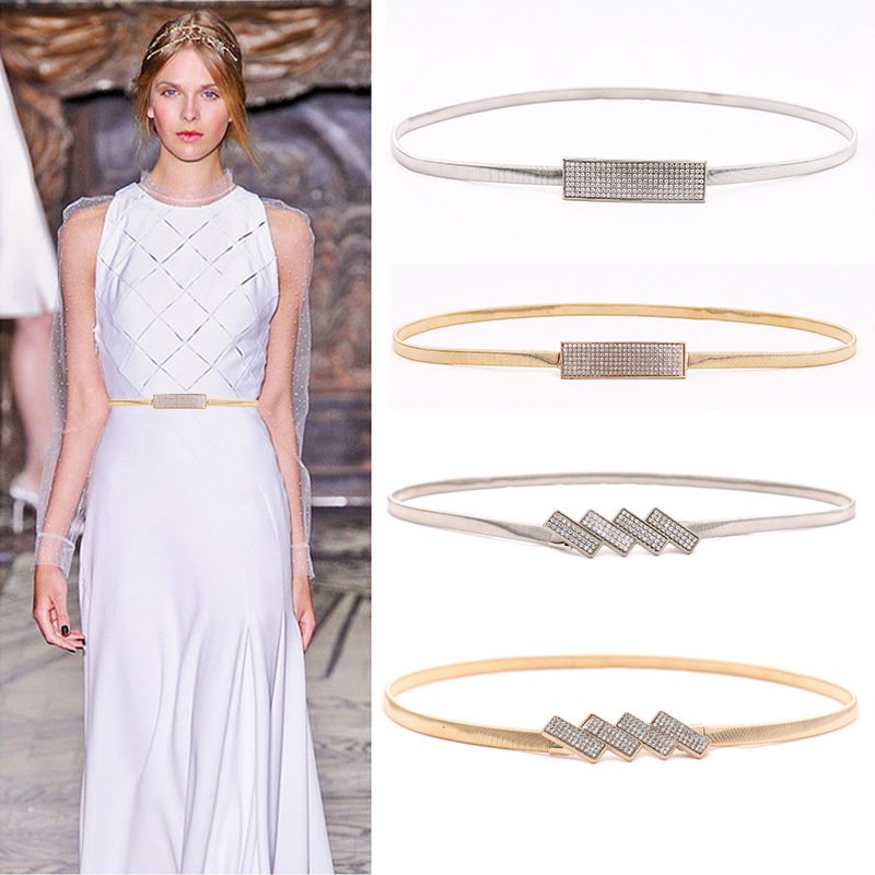 Fashion Lady Gold Elastic Shiny Luxury Skinny Metal Belt Custom Girl Dress Skirt Decoration Metal Chain Waist Belt