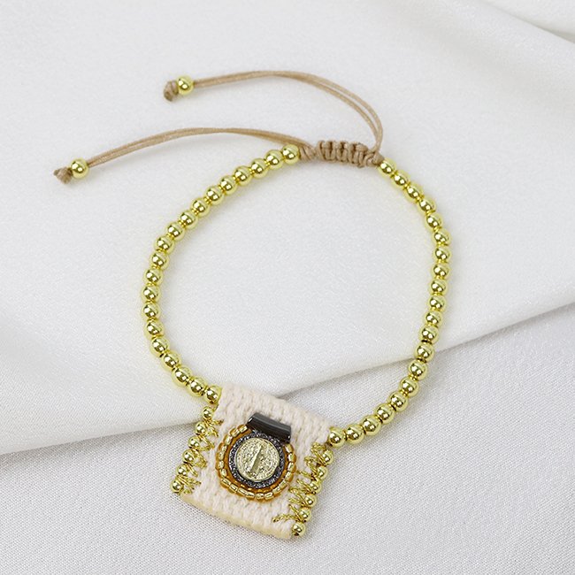 18K gold plated Vintage Religious Christian San Benito Cross Virgin Mary Tiny Bead Handmade accessories women Brass bracelets