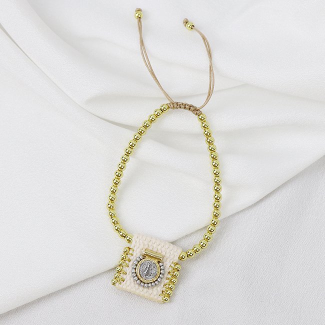 18K gold plated Vintage Religious Christian San Benito Cross Virgin Mary Tiny Bead Handmade accessories women Brass bracelets