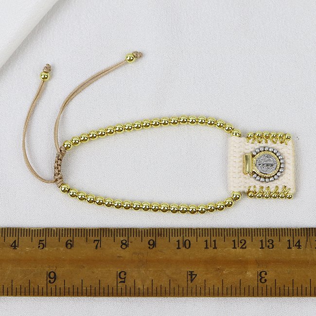 18K gold plated Vintage Religious Christian San Benito Cross Virgin Mary Tiny Bead Handmade accessories women Brass bracelets