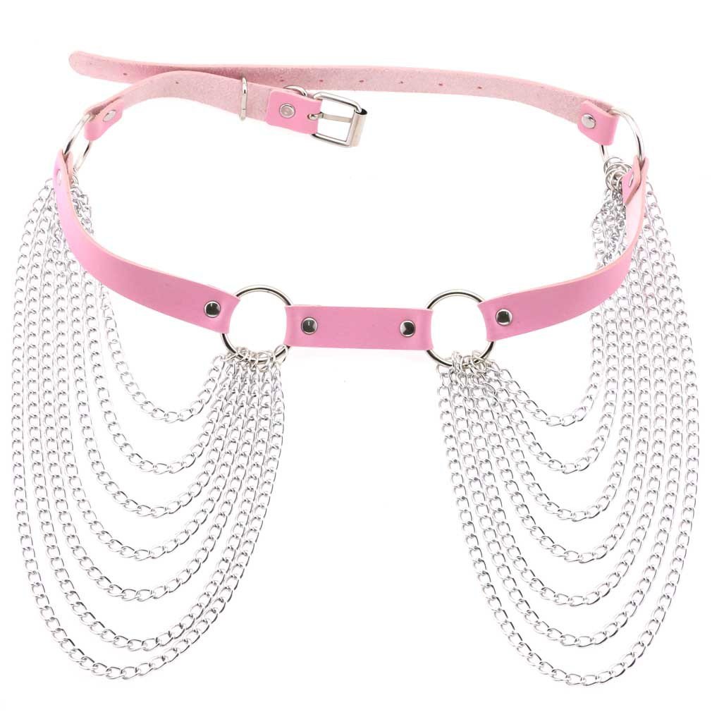 PJ-M049 Belt Leather Layered Rave Body Jewelry Accessories Belly Body Chains Punk Black Waist Chain for Women and Girls