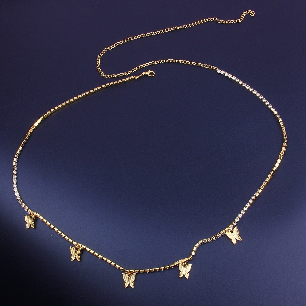 Adjustable Women's Gold Waist Chain 2024 Indian Butterfly Body Chain with Rhinestone Fashionable