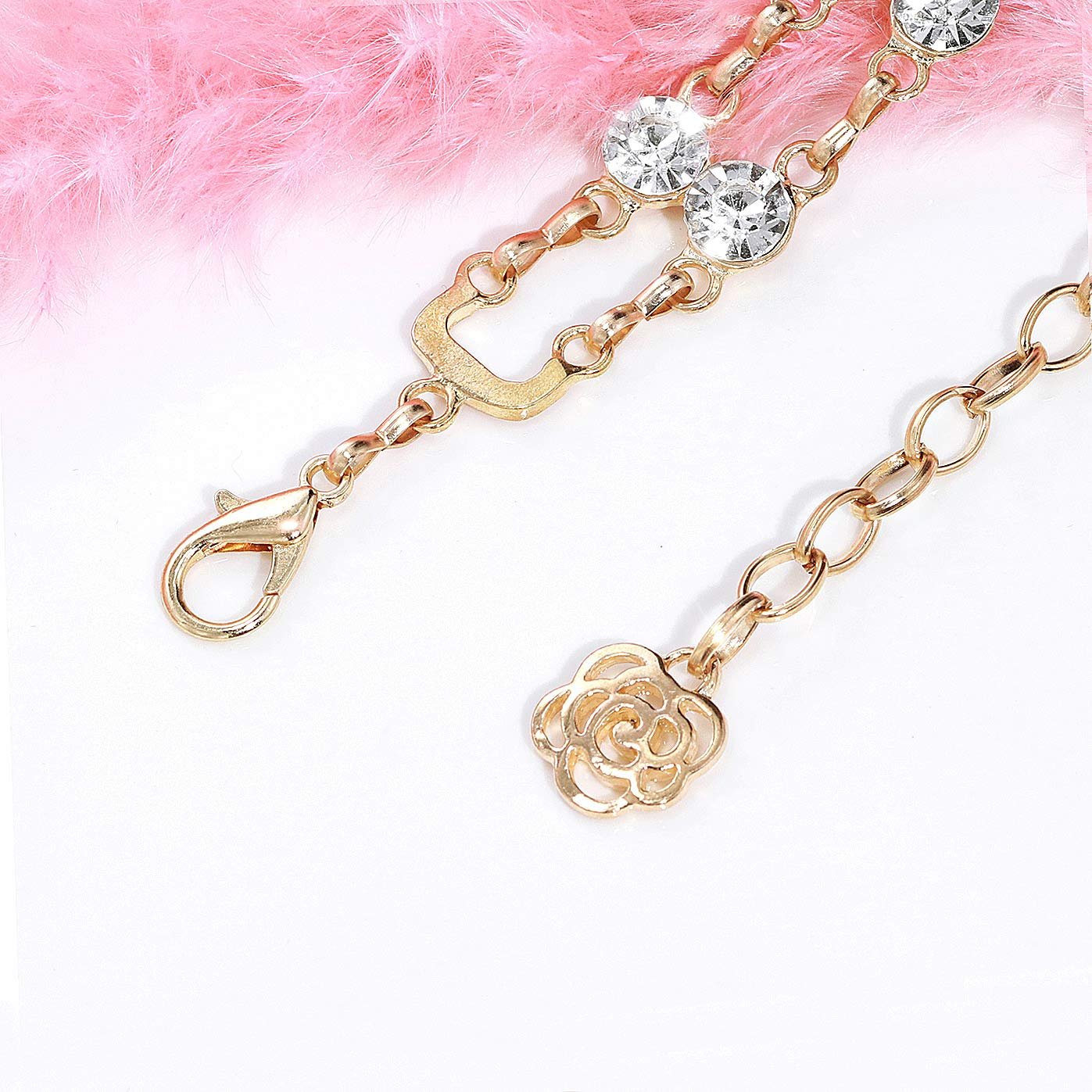 Chain Belts for Women Girls Double Row Crystal Metal Waist Link Belt Gold Z242