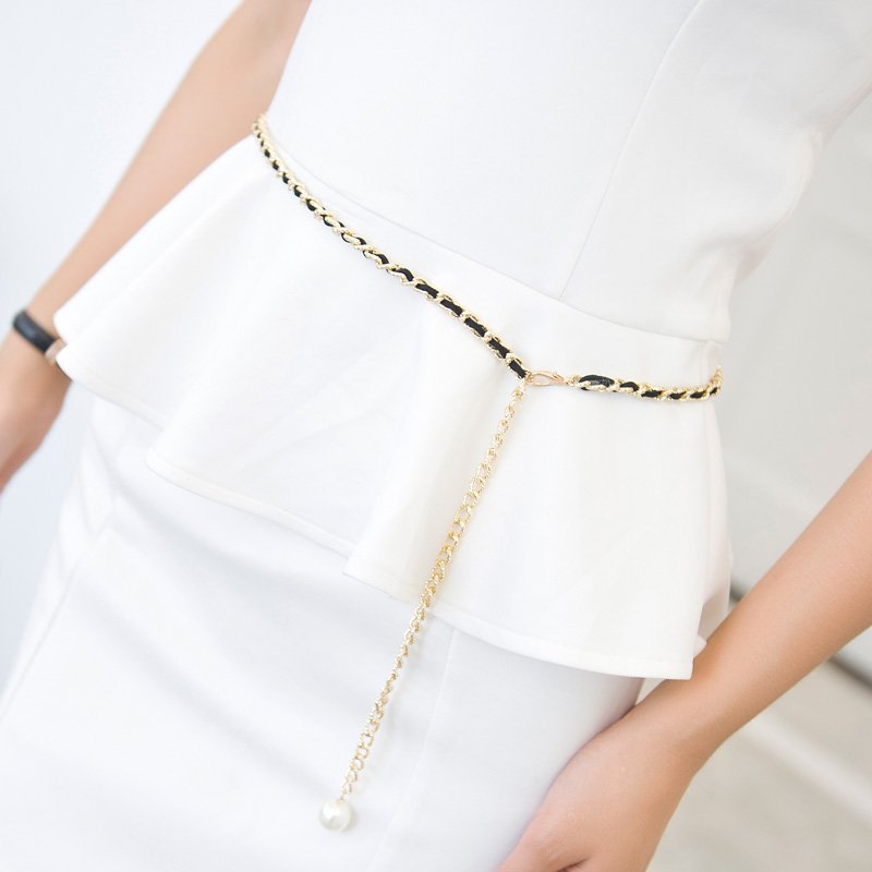 High fashion quality women slim waist belly metal chain belt strap for Dress