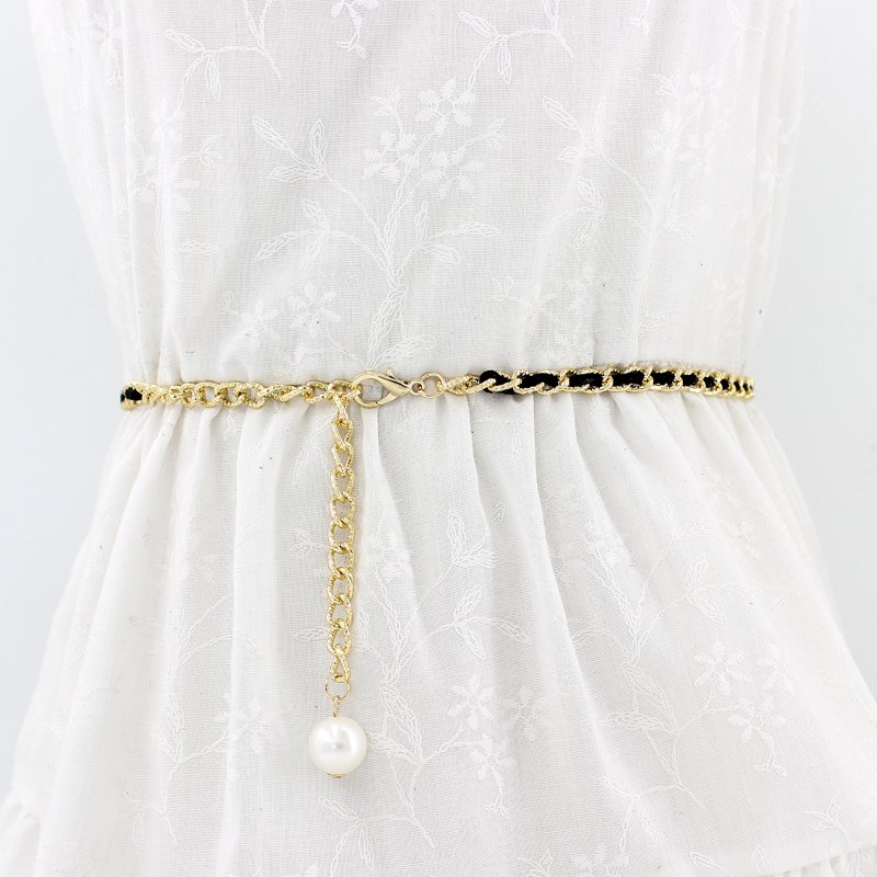 High fashion quality women slim waist belly metal chain belt strap for Dress