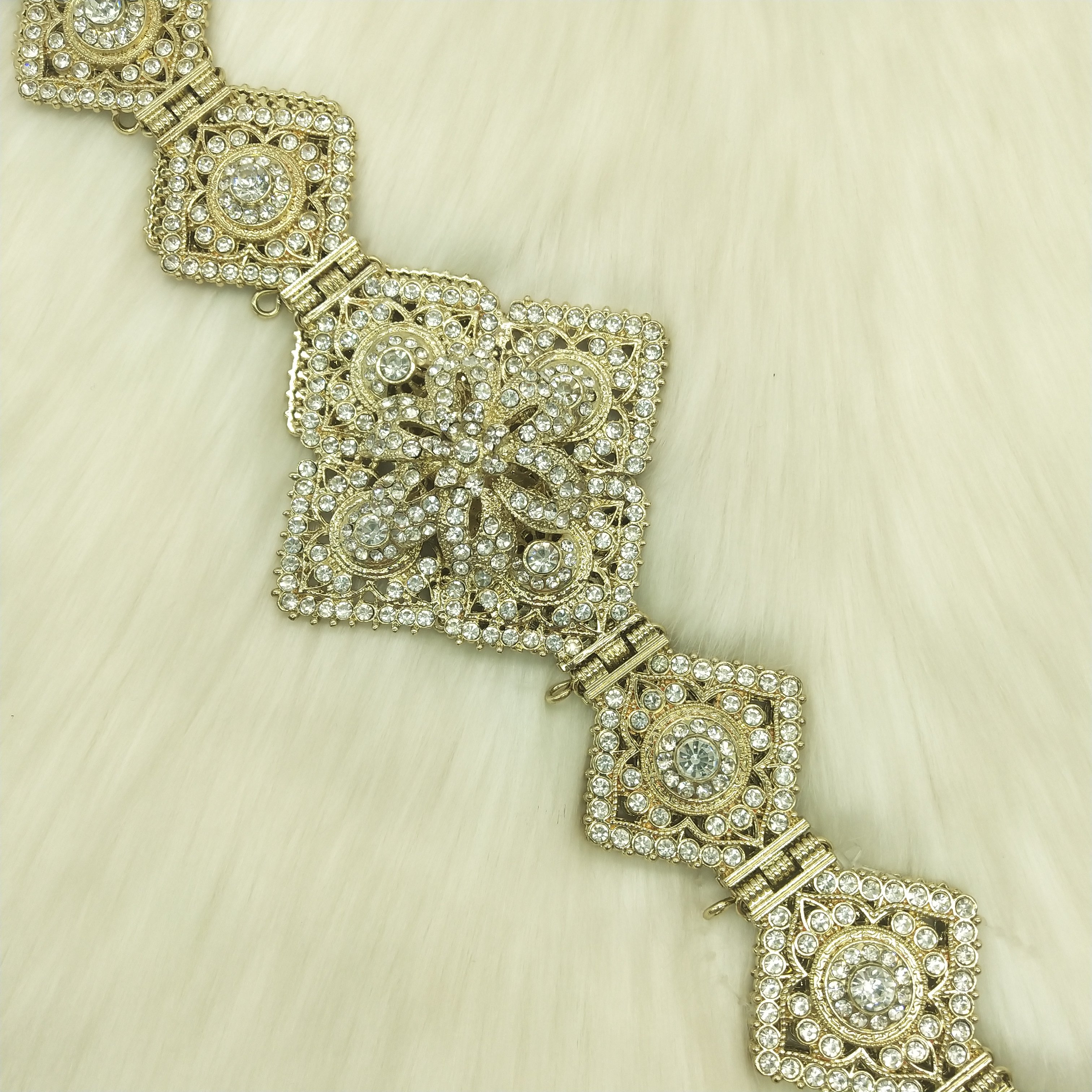 R French Gold Color Women Chain Crystal Metal Waistband Morocco belt Wedding Caftan Dress Belt Adjustable Length