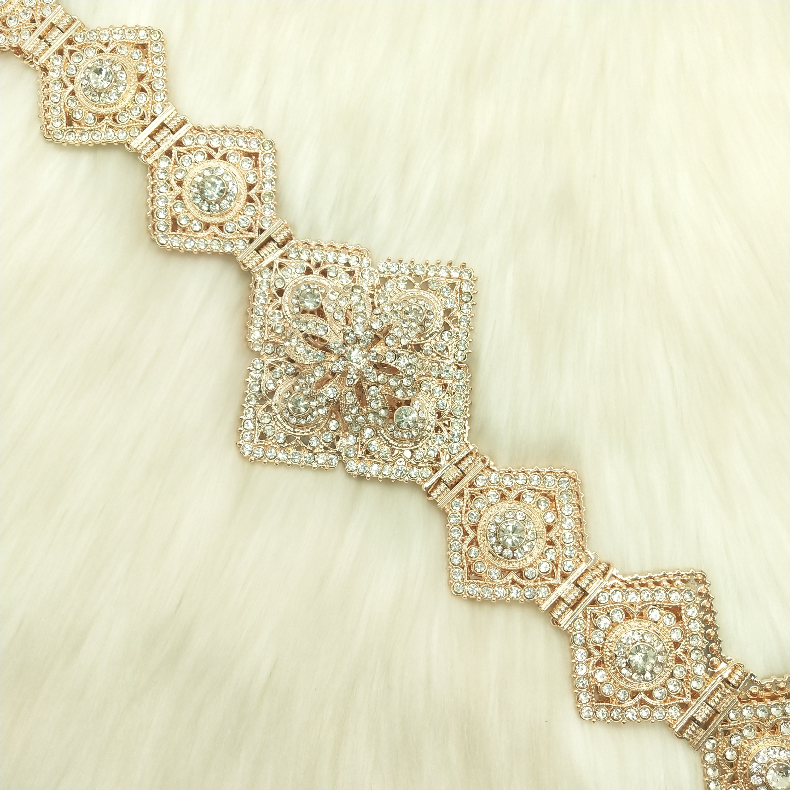 R French Gold Color Women Chain Crystal Metal Waistband Morocco belt Wedding Caftan Dress Belt Adjustable Length