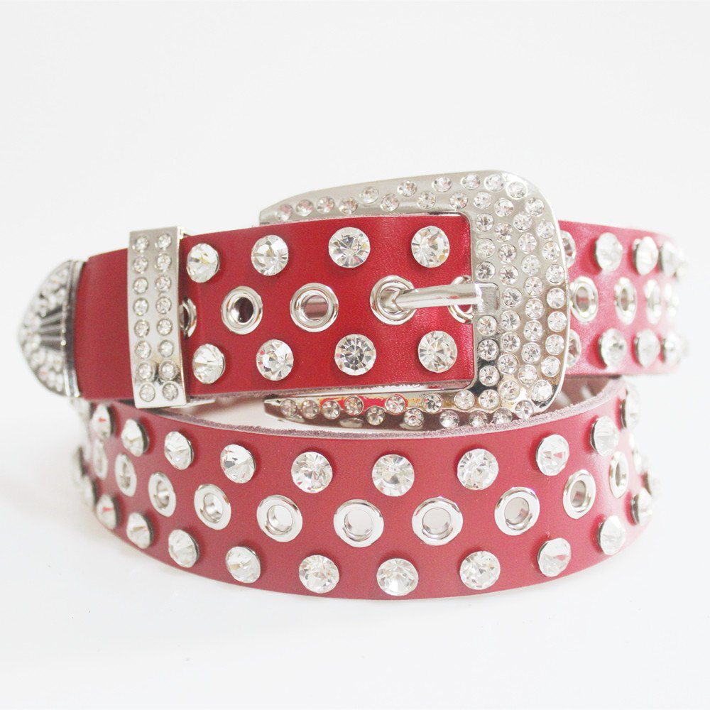 Women's Genuine Leather Belts With Diamond Decorative Alloy Buckle Fashion Wide Rhinestone For Matching Jeans Pants