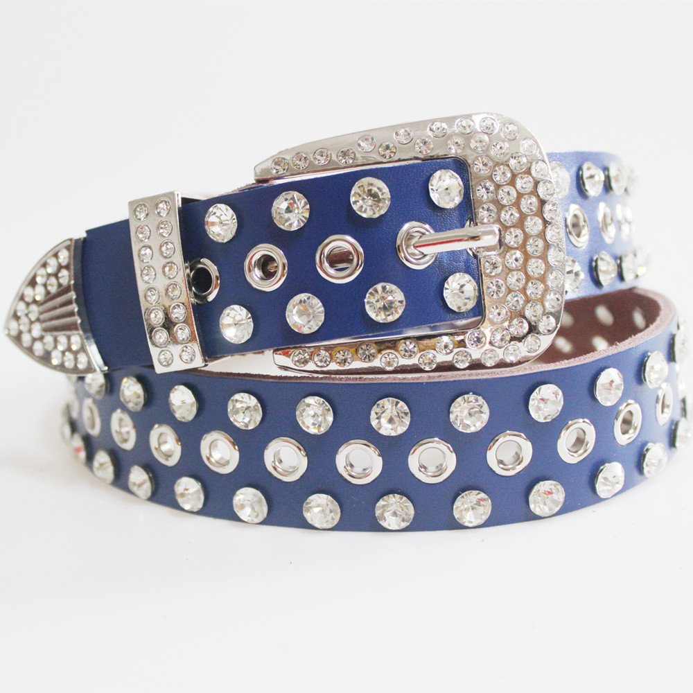 Women's Genuine Leather Belts With Diamond Decorative Alloy Buckle Fashion Wide Rhinestone For Matching Jeans Pants
