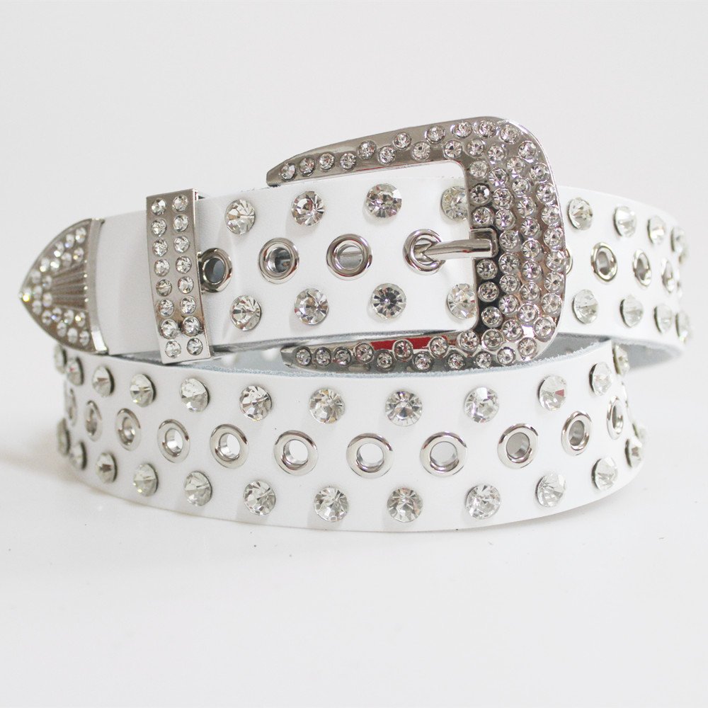 Women's Genuine Leather Belts With Diamond Decorative Alloy Buckle Fashion Wide Rhinestone For Matching Jeans Pants