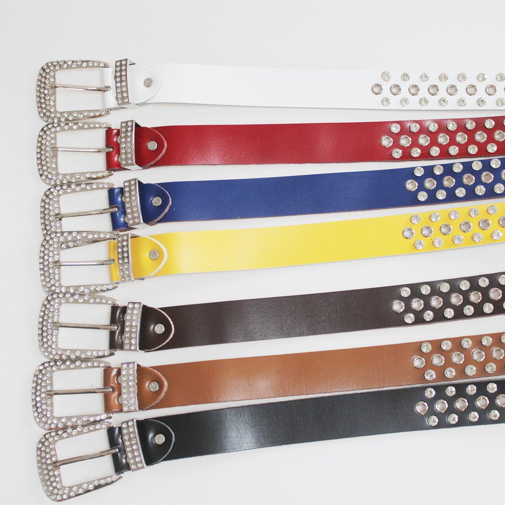 Women's Genuine Leather Belts With Diamond Decorative Alloy Buckle Fashion Wide Rhinestone For Matching Jeans Pants
