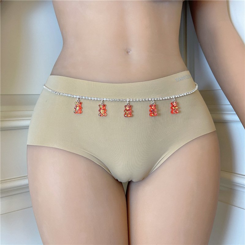 New Arrivals Trendy Bling Rhinestone Waist Chain Jewelry Personality Colorful Resin Bear Pendant Panty Chain Tennis Chain Waist
