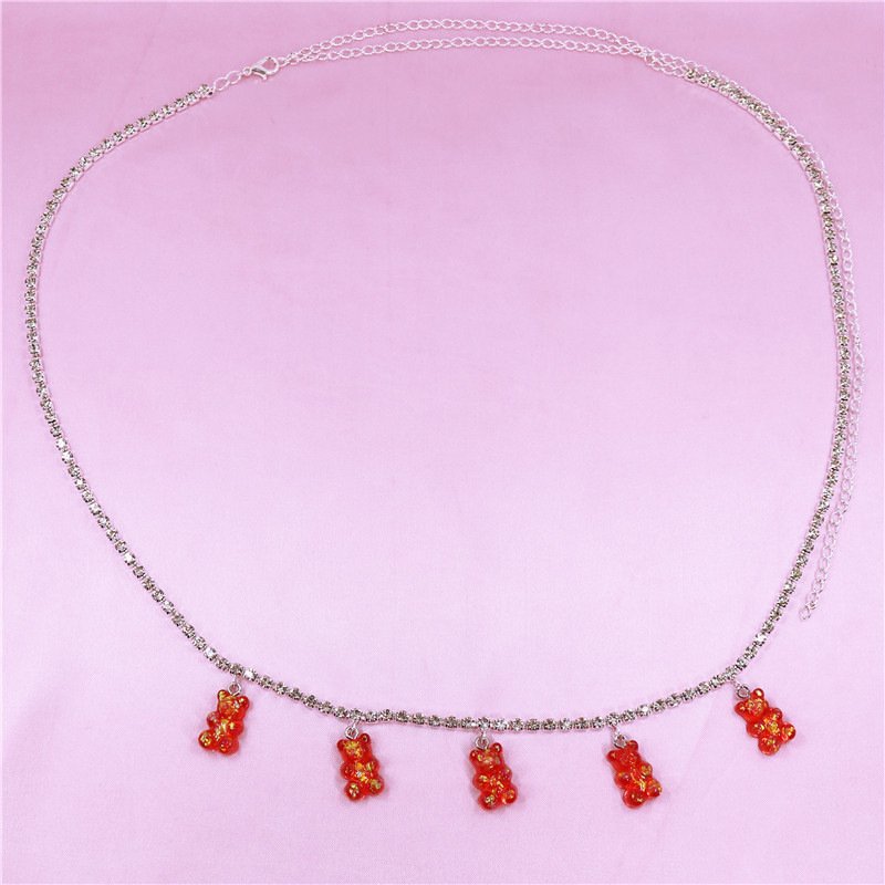 New Arrivals Trendy Bling Rhinestone Waist Chain Jewelry Personality Colorful Resin Bear Pendant Panty Chain Tennis Chain Waist