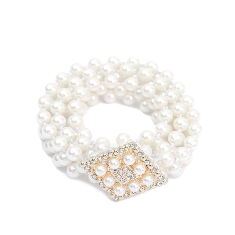 liyue new pearl fine women's quality dress with chain goddess bow waist belt