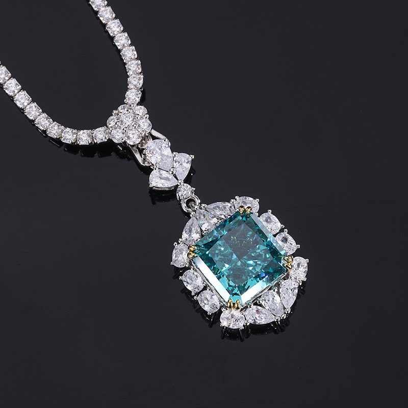 Hot Sell S925 sterling silver fulled drilled Necklace Jewelry Wholesale natural High carbon stone pendant Couple gift necklace