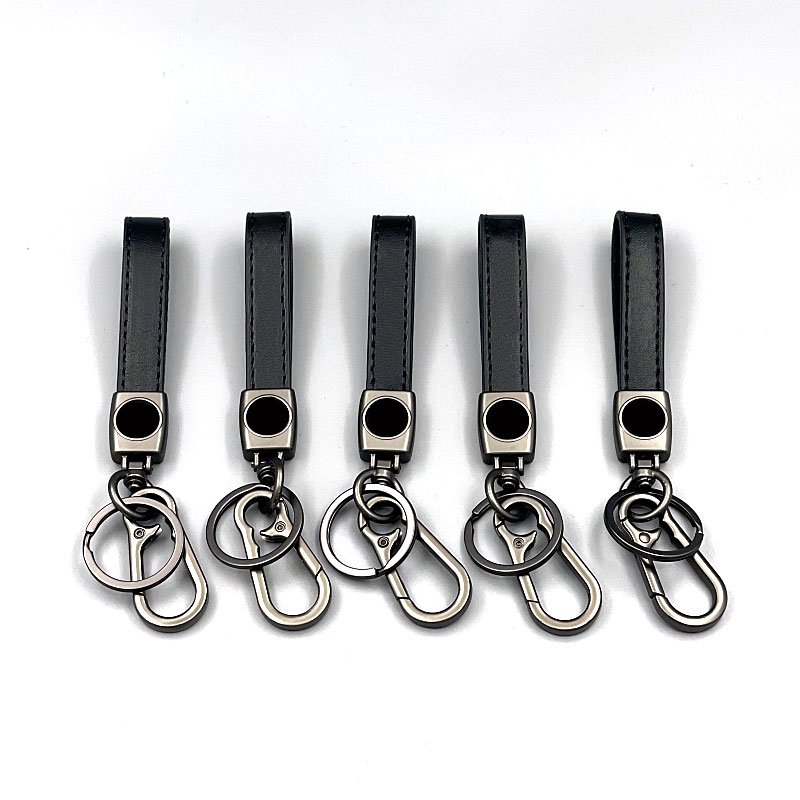 PU leather Car LOGO Keychain LOGO custom metal simple explosions classic universal lambskin key ring clasp wholesale