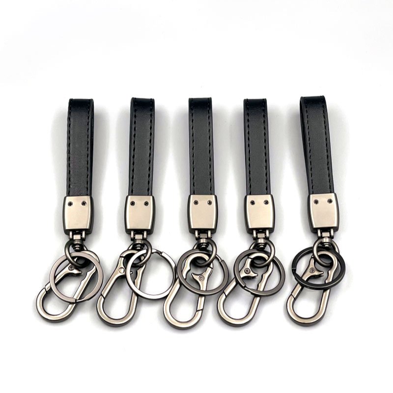 PU leather Car LOGO Keychain LOGO custom metal simple explosions classic universal lambskin key ring clasp wholesale