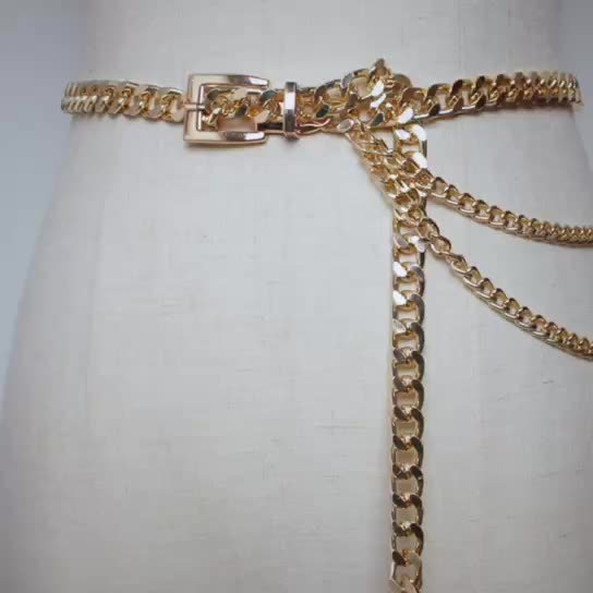 Ladies Fashion Accessories Luxury Designer High Quality Gold Silver Metal Thick Chain Waist Belts for Women