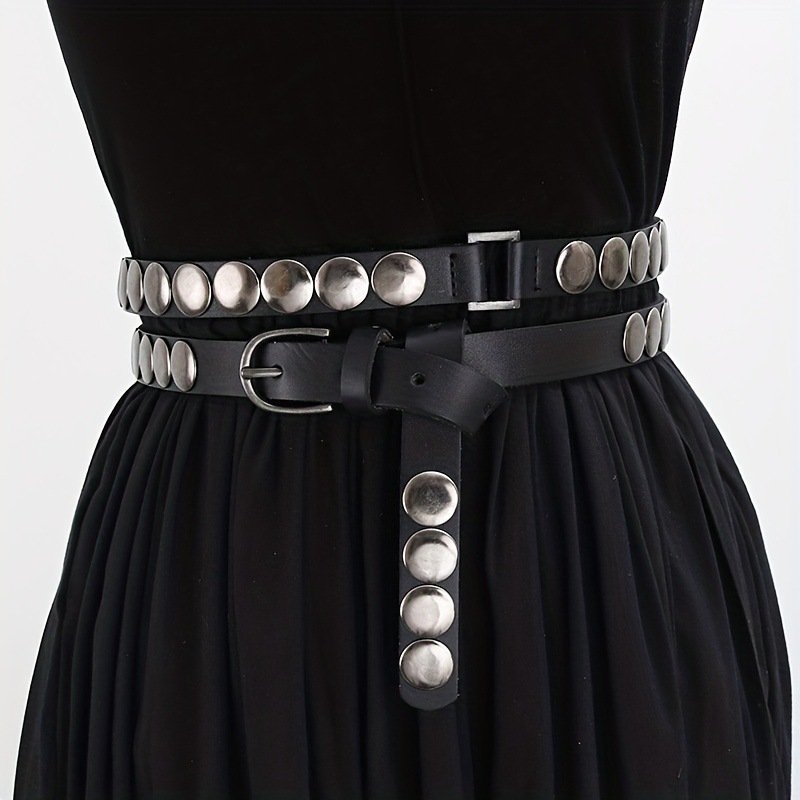 Custom Y2K Women's Genuine Leather Belt Punk Style Stud Waist with Extended Skinny Design Vintage Leather Accessory